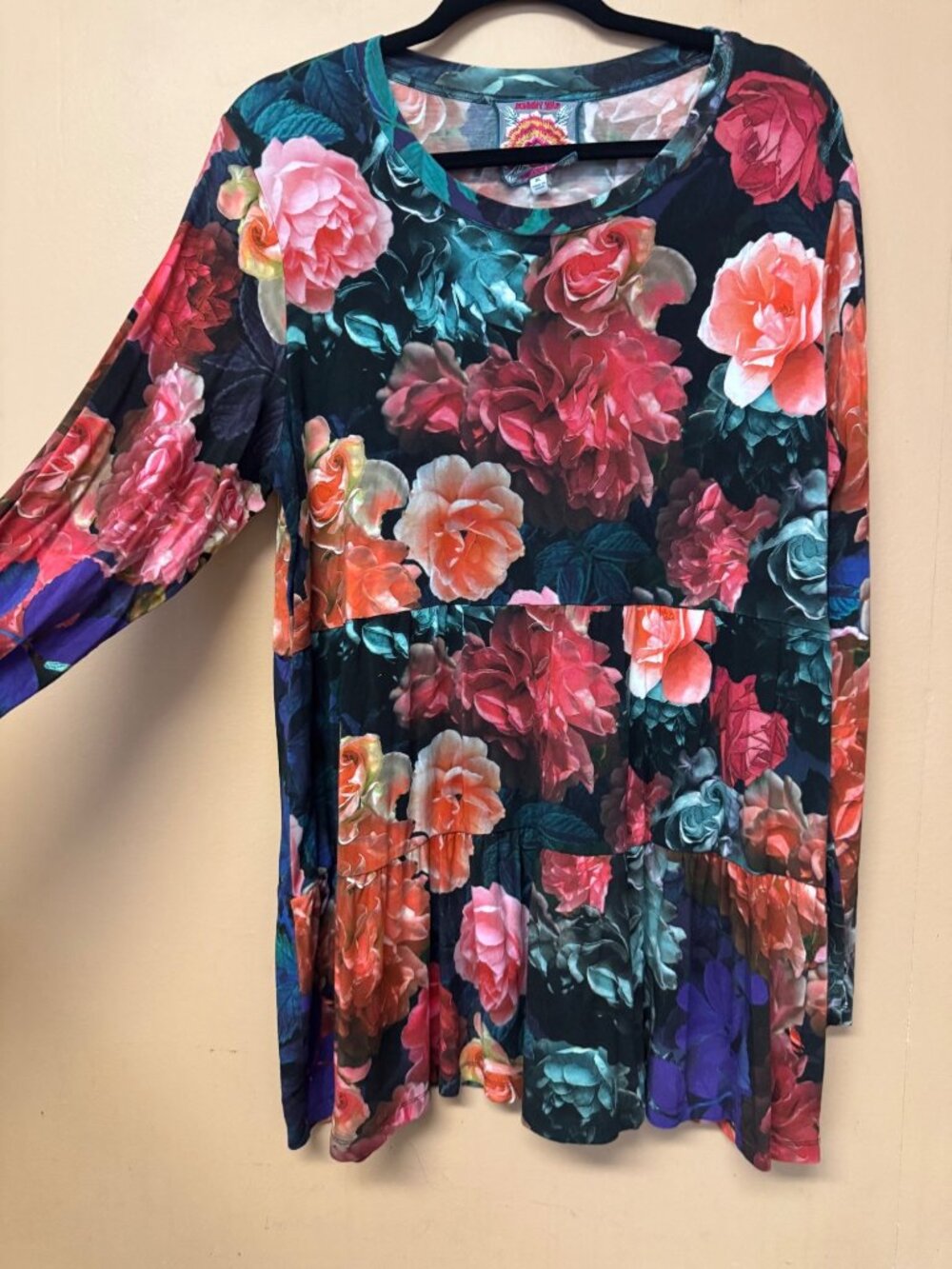 Johnny Was Studio Tiered Tunic Floral Top Long Sleeve Boho Stretch Goth Boho XL - Picture 6 of 11